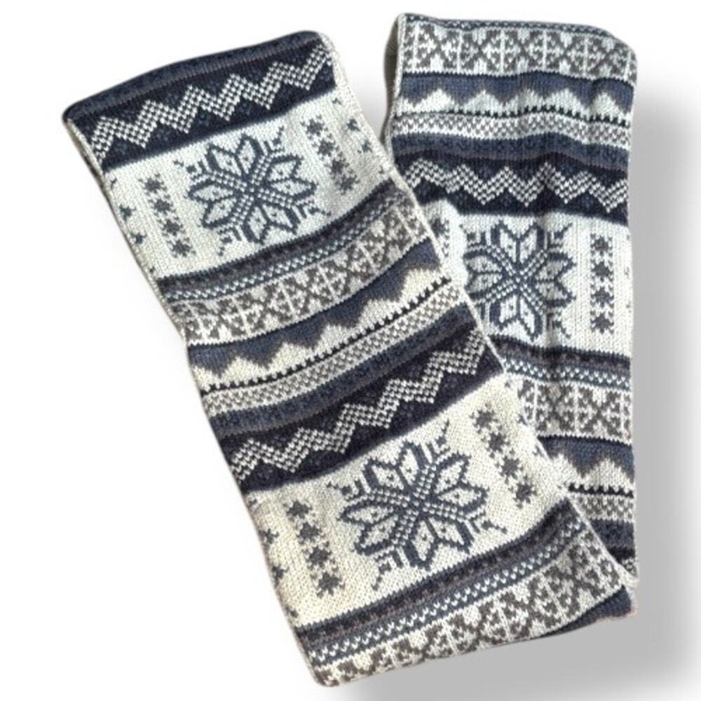 Muk Luks Nordic Fair Isle Knit Infinity Scarf Gray Blue Cozy Winter Warm Staple